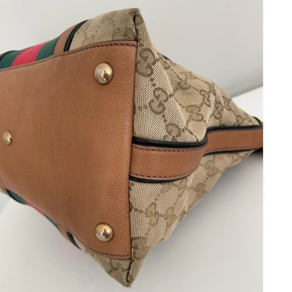 Gucci Rania Monogram GG Web Convertible Top Handle Shoulder Bag Leather Canvas - Picture 8 of 16